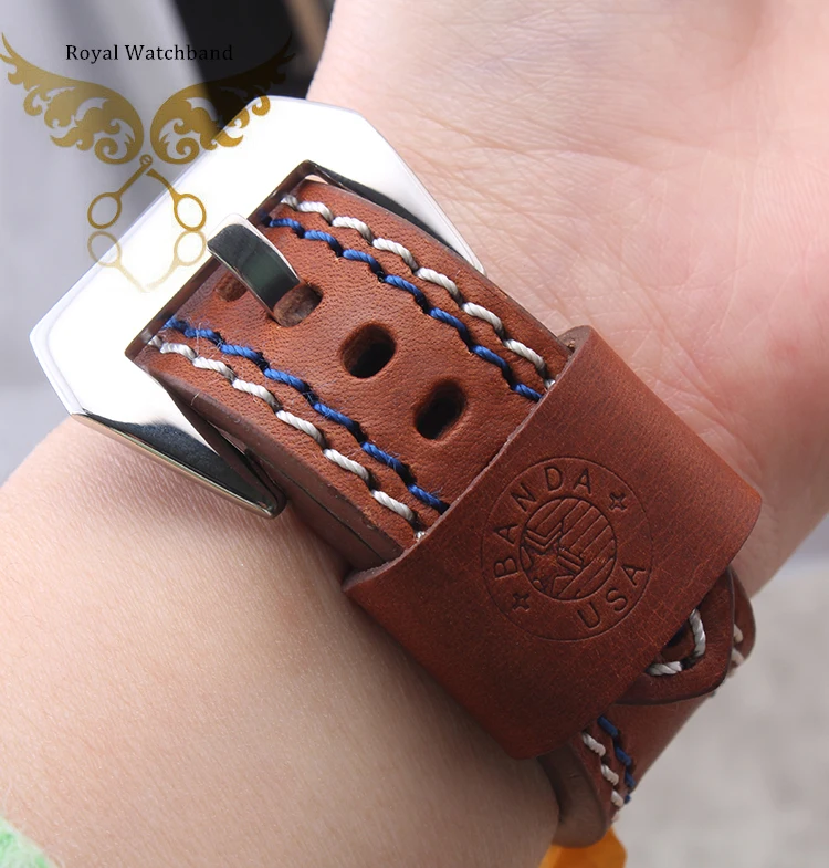 22mm 24mm Men New High Quality Brown Genuine Leather Watch Band Strap