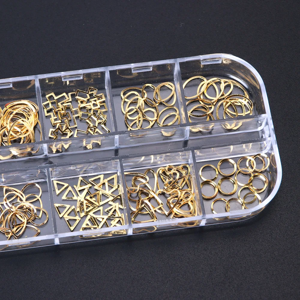 1 коробка золотой смешанный полый дизайн ногтей 3D украшения металлическая рамка украшения для ногтей заклепки круглые квадратные капли для маникюра Шпильки для ногтей CH753