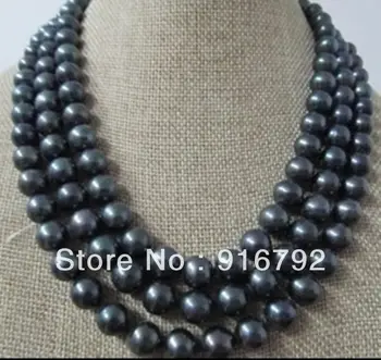 

free shipping >>>>>48''TAHITIAN AA + 9-10 mm GENUINE BLACK PEARL NECKLACE