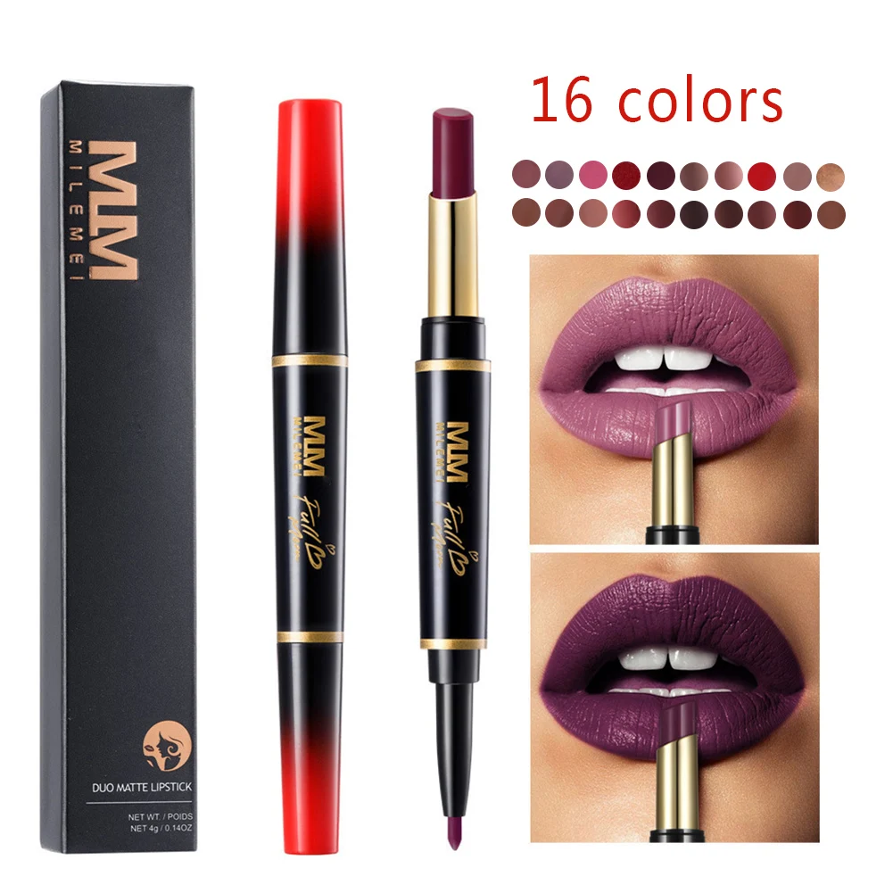 

MILEMEI 16 Color Double Lipstick Pen Semi Matte Moisturizing Lip Liner 2 In1 Double Lipstick Pen Lipliner Set TSLM1