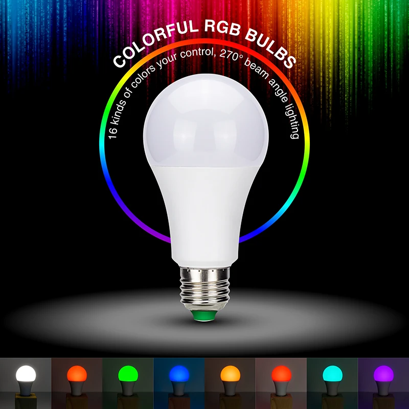 

LED RGB Bulb Dimmable Lamp E27 5W 10W 15W AC85-265V With Memory Function+IR Remote Control Changeable 16 Colors LED RGB Lighting