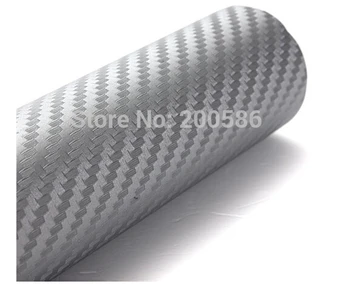 

Silver 3D Carbon Fibre Vinyl Silver Car Fiber Wrap Film Sticker Without Air Drain Free Ship Size 1.52*30m/Roll