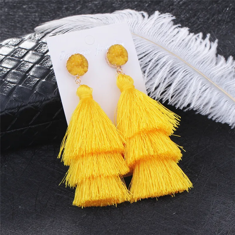 HTB1X45uXELrK1Rjy0Fjq6zYXFXa5 - HOCOLE Boho Long Tassel Earrings Multi-layer Red Blue Yellow Silk Fabric Long Drop Earring For Women Wedding Statement Jewelry