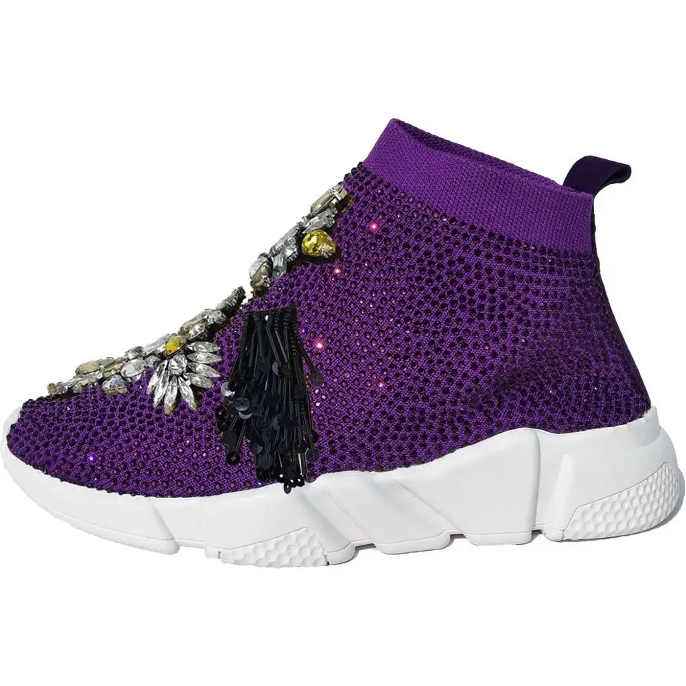 Новинка; стразы; носки; кроссовки ручной работы; стразы; обувь на плоской подошве; модные носки для мужчин и женщин; обувь; большие размеры 34-45 - Цвет: purple