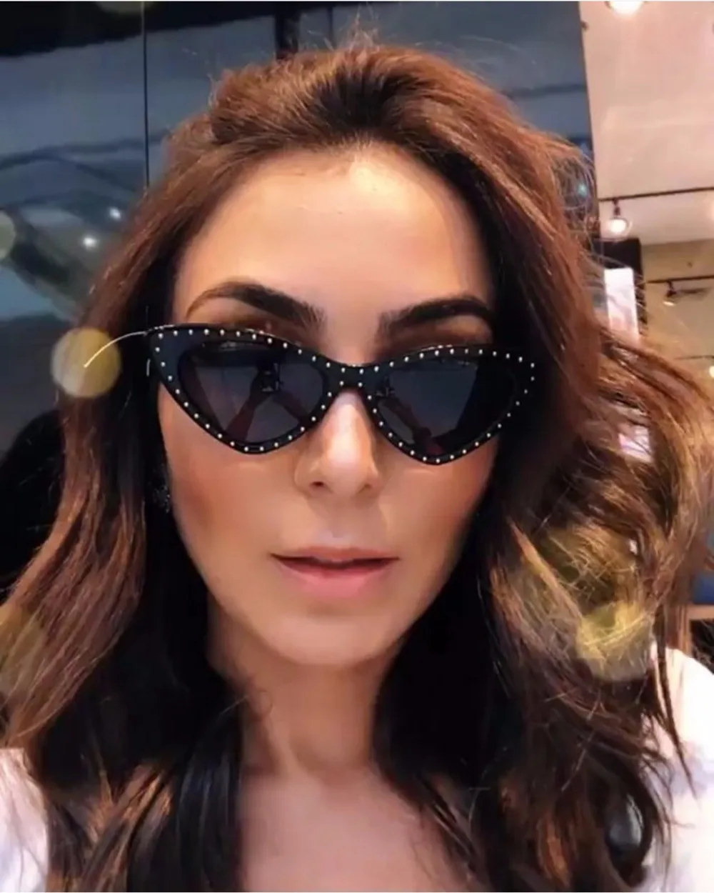 

2018 Fashion The rivet Decoration Women Cat Eye Sunglasses small box men Brand designer glasses UV400