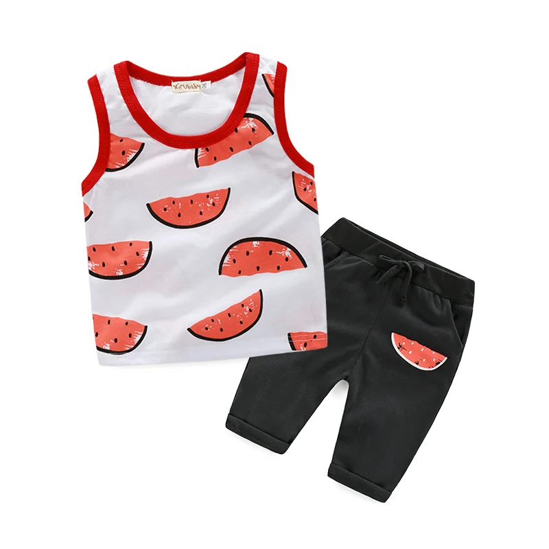

2016 Baby summer clothing baby boys sets printed watermelon vest + shorts 2pcs casual sport cotton baby boys suit 0-2Y