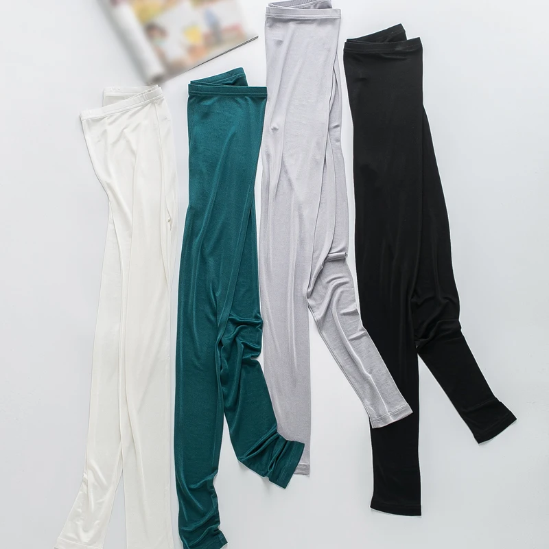 

2019 New Women Double-sided Knitted Silk Pure Silk Breathable Elastic Buttock Leggings Ankle-length Pants Pencil Pants K039