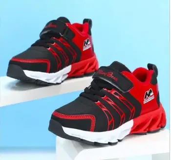 

Children Sport Shoes Leather Boys Girls children good quality casual shoes Sneakers black Red color Comfortable Kids Flats Shoes