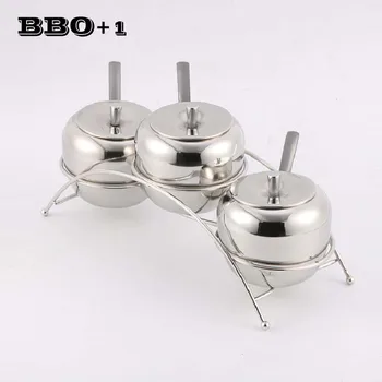 

7pcs/set Pepper Salt Spice Storage Stainless Steel Jars Pot Container Apple Shape Seasoning Canister with Spoons Holder Kitchen