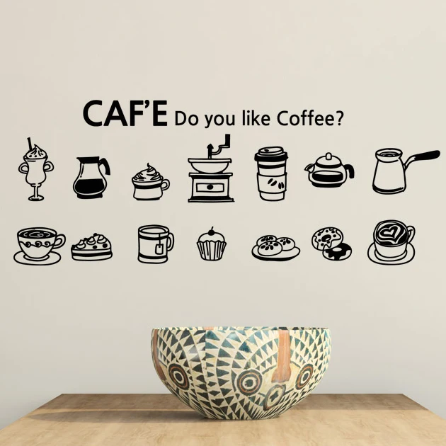 Coffee Wall Decal Cafes Milk Tea Bakey Cake Art Sticker Wall Decal Cafes Milk Tea Bakey Cake