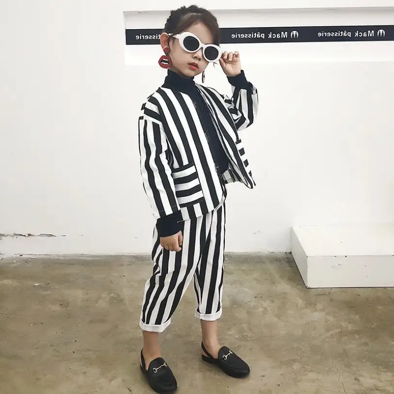 

Fashion children girls blazer suit baby girl striped jackets + pants 2pcs sets kids casual blazer coats children clothes ws922