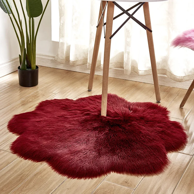 Cilected Wool Imitation Sheepskin Carpet Plum Home Artificial Wool Flower Mats Girls Bedroom Blankets Children Soft Crawling Mat