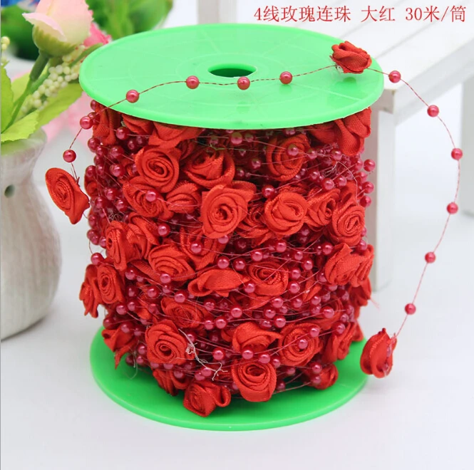 

30Meters Fishing Line Artificial Pearls Beads Chain Garland Rose Flower For Wedding Bridal Bouquet Flower Decoration
