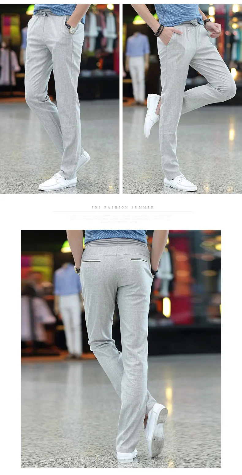 Новые поступления Лето 122 см Длина льняные брюки для Для мужчин тонкие высокие мужские узкие прямые удлиненные брюки