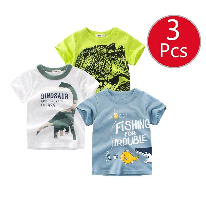 27kids 3pcs / lots 27kids 3pc garçons de modèle de dinosaure T-shirt pour enfants Tops bébé bébé vêtements de coton à manches courtes