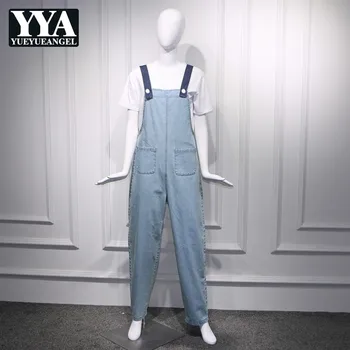 

2019 Women Denim Jumpsuits Casual Sexy Romper Ladies Denim Wide Leg Overalls Loose Dungarees Blue Jeans Playsuit High Quality