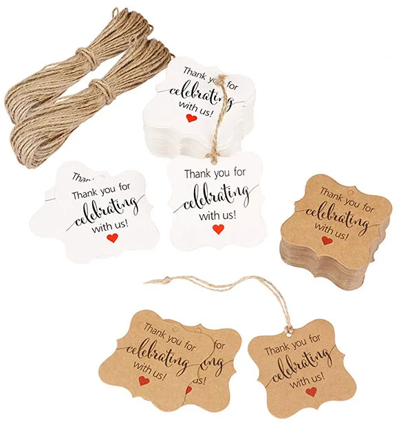 

100pcs brown/white thank you paper tags for Celebrating with Us wedding decoration gift tags Packaging Hang Tags stationery