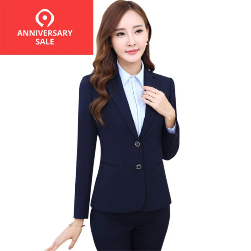 

Fashion Work wear women's pants suits 2019 Autumn women set formal 2 buttons long-sleeve blazer and pant XXXL office suits