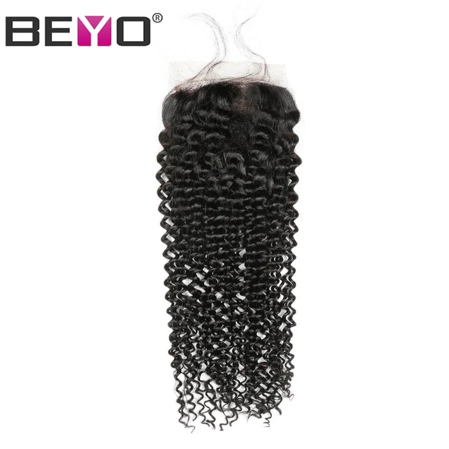 

Beyo Hair Brazilian Kinky Curly Lace Closure With Baby Hair 4x4 Free Part Human Hair Closure 10-24 Inch Non Remy Hair Extension