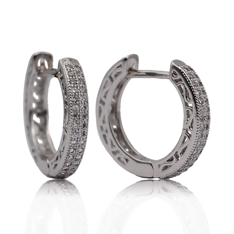 White Gold Round Natural Cubic Zirconia Dangle Earrings - Image 4