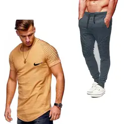 2019 новые летние мужские повседневные футболки + шаровары комплекты из двух предметов спортивный костюм Мужская Повседневная футболка