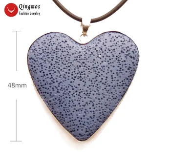 

Qingmos Blue Natural Lava Rock Heart Pendant Necklace for Women with 48mm Lava Rock Necklace Jewelry Choker 17'' Cord nec6491