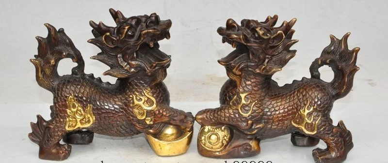 

china fengshui bronze gilt wealth ruyi yuanbao Kirin Unicorn Kylin lucky statue