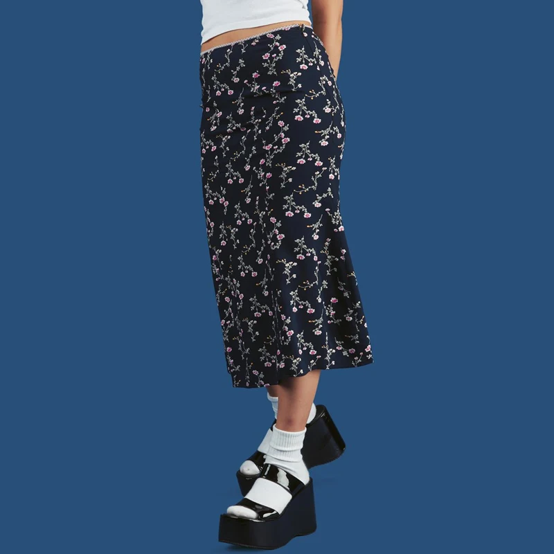 Retro Vintage Floral Print Maxi Skirt Women Old School Chic High Waist Skirts Harajuku Girls Brand Fashion Long Skirt Streetwear