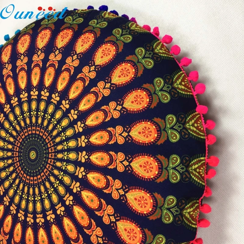 

Ouneed New Design Polyester Indian Mandala Floor Pillows Round Bohemian Cushion Cushions Pillows Cover Case high Quality 1 piece