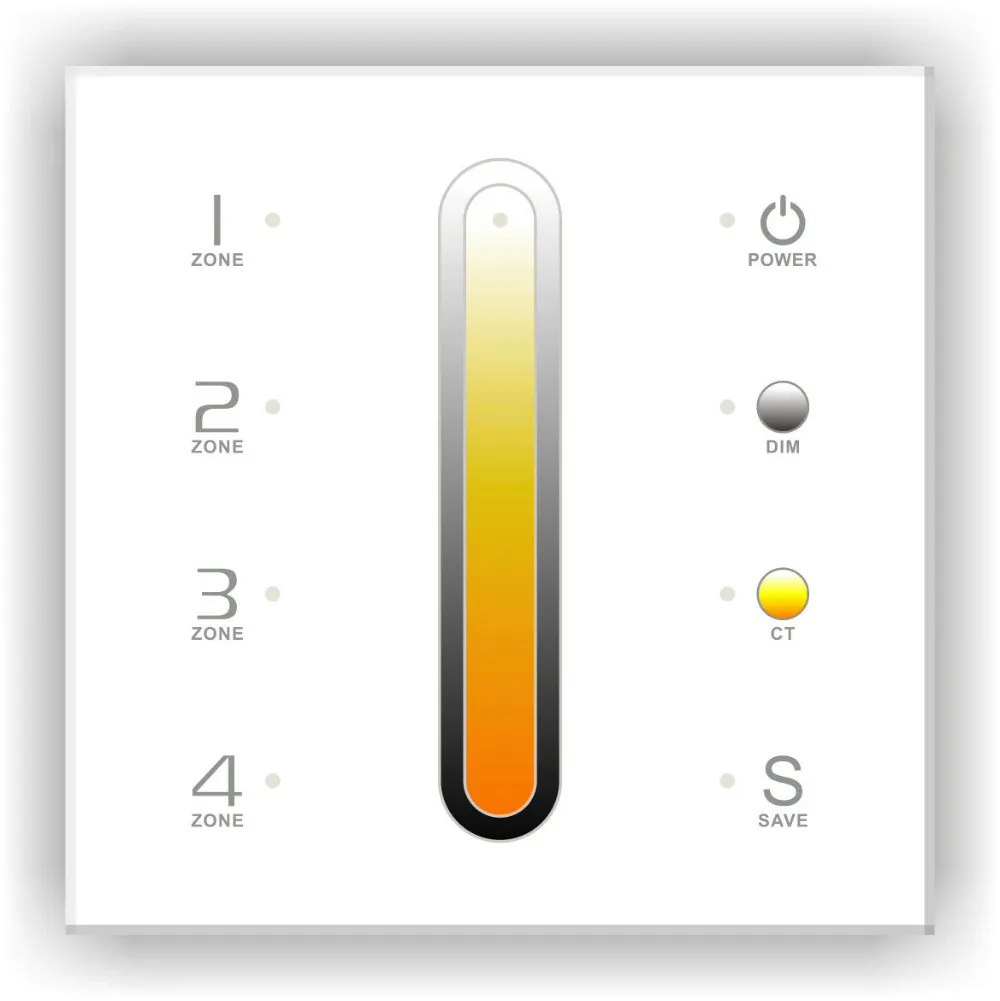 DX6; 4 зоны управления РФ 2,4G + DMX512 цветовой температуры сенсорная панель; AC100 ~ 240 V вход; РФ 2,4G + DMX512 Выход сигнала