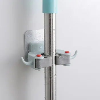 

Punch-free Mop Pylon With Two Hooks Mop Hooks White Home Storage Organization Storage Holders
