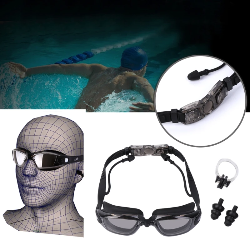 Swim Goggles Cap Nose Clip Adult Men Women UV Protection Anti Fog Technology Set