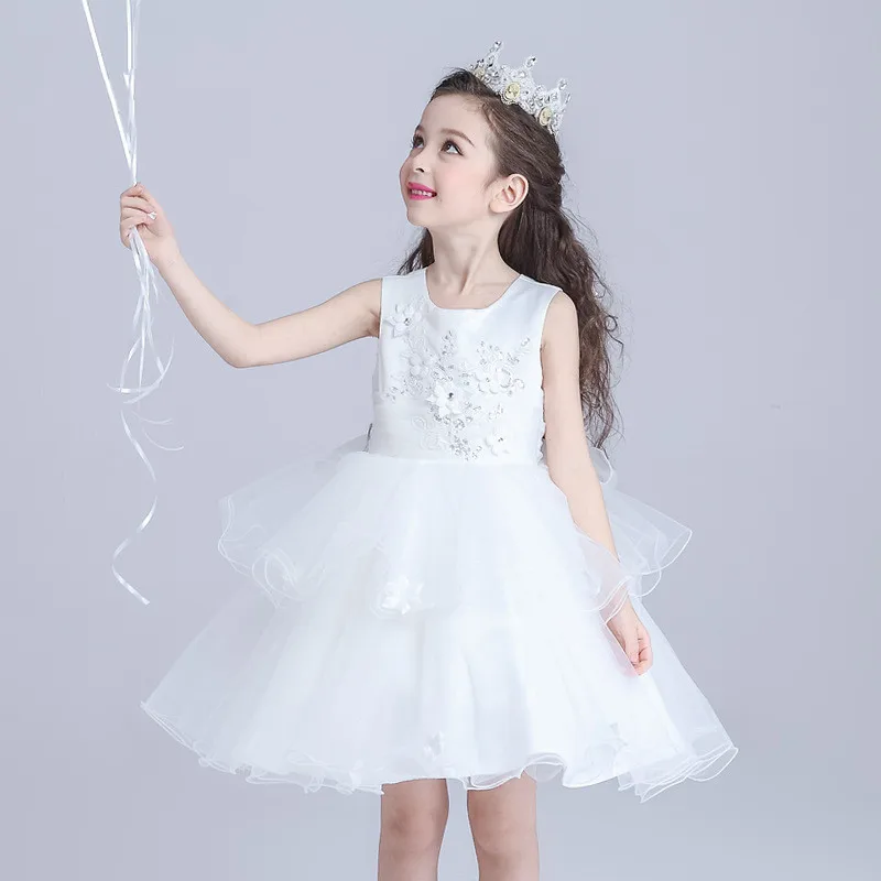 

White Girls Dress Layered Party Wear Flower Girl Vestido for Wedding 2019 Girls Clothing 3 4 6 8 10 12 14 Years Old RKF174028