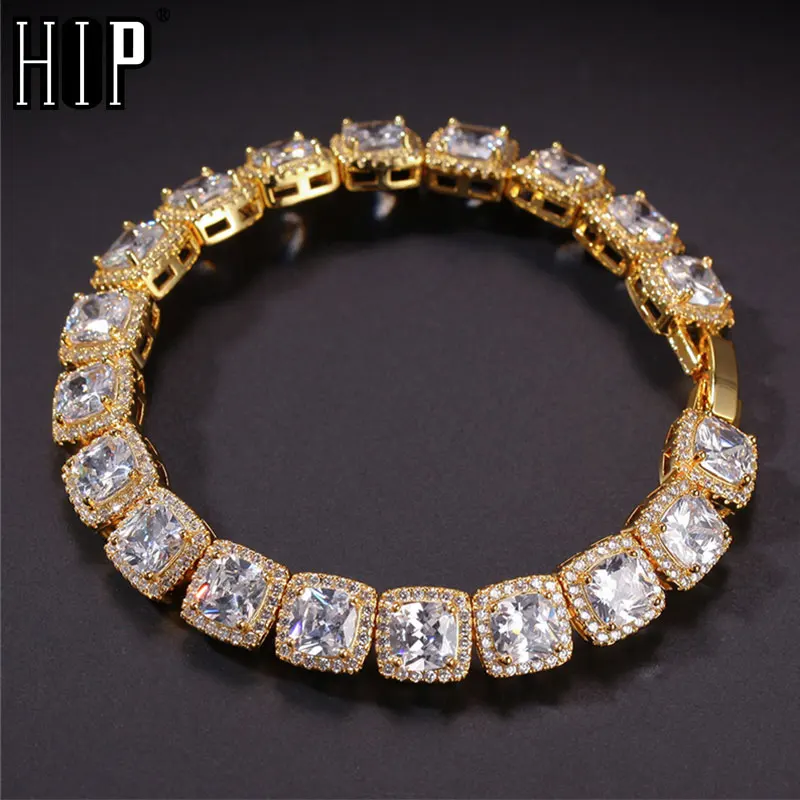 Хип Хоп 10 мм кубического циркония Bling Iced Out браслет геометрический квадрат AAA CZ