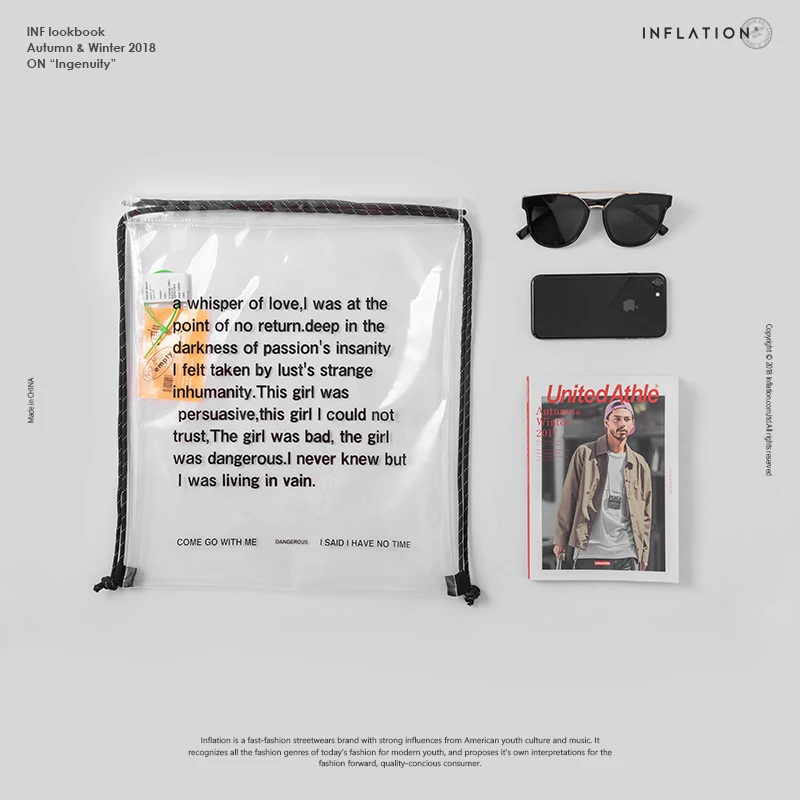 Модная сумка на шнурке с надписью «INFLATION», унисекс, нагрудный рюкзак, прозрачная сумка для покупок, 198AI2018