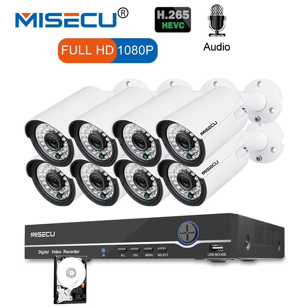 Koop MISECU 8CH 1080 p CCTV Camera Systeem Audio Record 2MP Bullet PoE IP Camera Waterdichte Outdoor Nachtzicht Video Surveillance kit