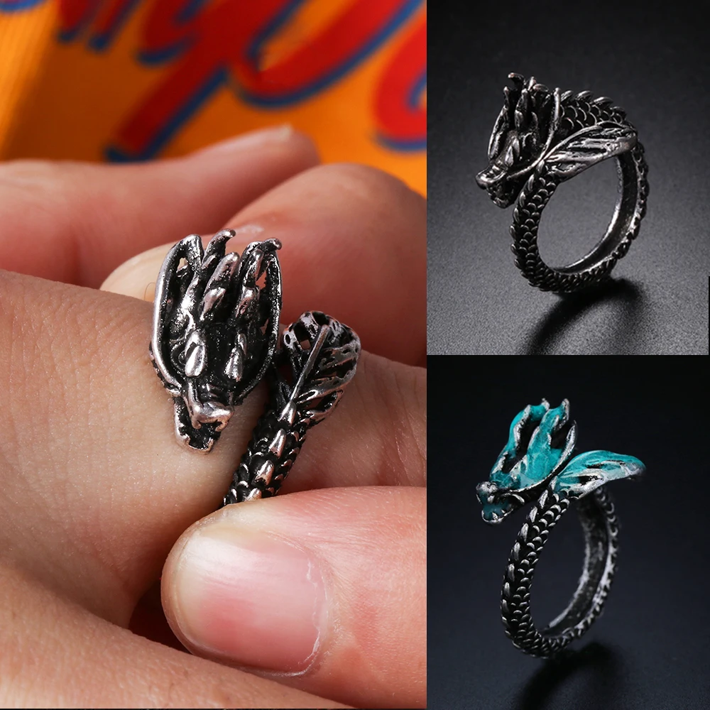 

1 Pcs Retro Adjustable Dragon Ring For Men Personality Fashion Finger Rings Luminous Glow in the Dark Unisex Jewelry