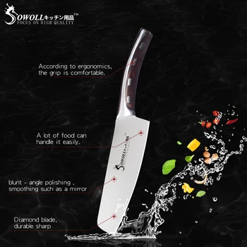 Sowoll Stainless Steel Knife Seamless Welding Resin Fibre Handle High Carbon Blade Utility Chef Chopping Knife Cooking Tools 5