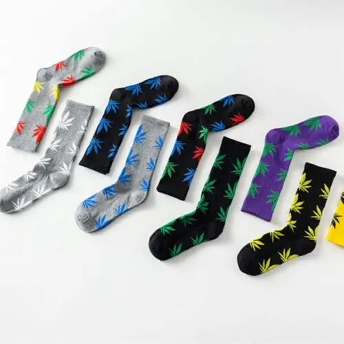 6pieces=3pair/lot Funny Socks Men Comfortable High Quality Cotton Happy Leaf Maple Casual Long Weed Crew Sock Dress Man - Цвет: 3 color random Z