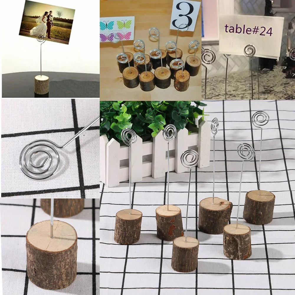  10Pcs/Set Wooden Wedding Menu Paper Note Picture Table Card Number Photo Clip Holder able Invitatio - 33034679252