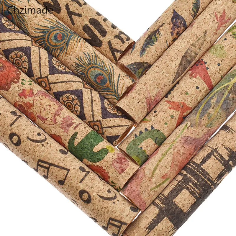 

Chzimade A4 21x29cm Natural Cork Leather Fabric Printed Flower Letter Sewing Fabric For Garment Bags Diy Decorative Materials