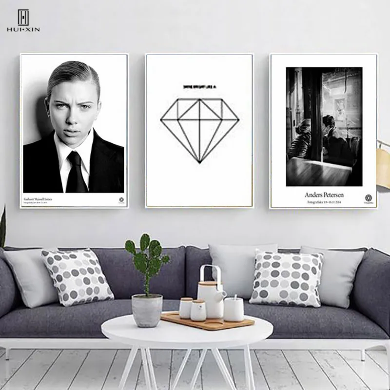 Nordic Black-and-white Photograph Home Decorative Paintings Of Intimate Lover And Geometric Figure Prints On Canvas Art Pictures