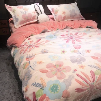 

Four sets of thickened sheets on crystal velvet bed Winter double-sided coralline plush