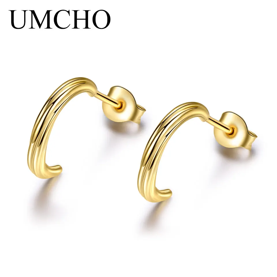 

UMCHO Luxury Real 925 sterling silver earrings Yellow Glod Earrings For Women Bridal Wedding Party Jewelry Brand Fine Jewelry