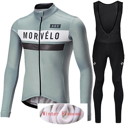 Morvelo/ зимний комплект из теплого флиса с длинными рукавами, теплая одежда, Майо, ciclismo, велосипедная зимняя одежда для велоспорта Ropa de invierno - Цвет: SET  C
