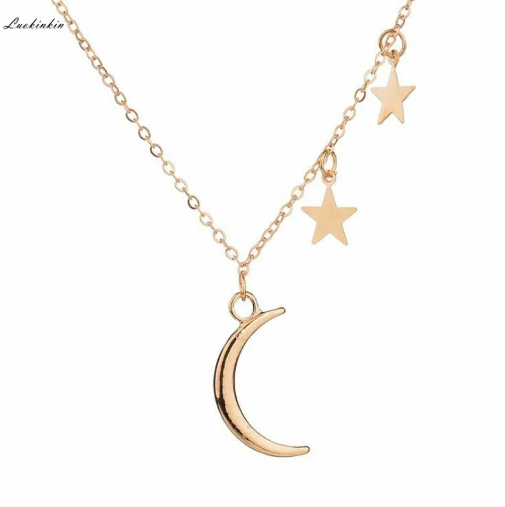 

trendy metal moon star combination clavicle gold chain necklace women bijoux fashion jewelry