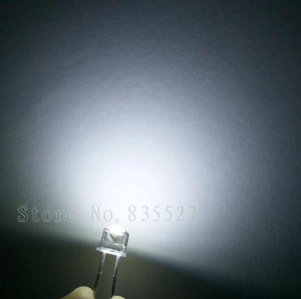 Lot de 100 diodes électroluminescentes (LED), 5mm, F5, blanc pur, 1600-2000MCD, perles de lampe en chapeau de paille, super lumineuses, pour bricolage