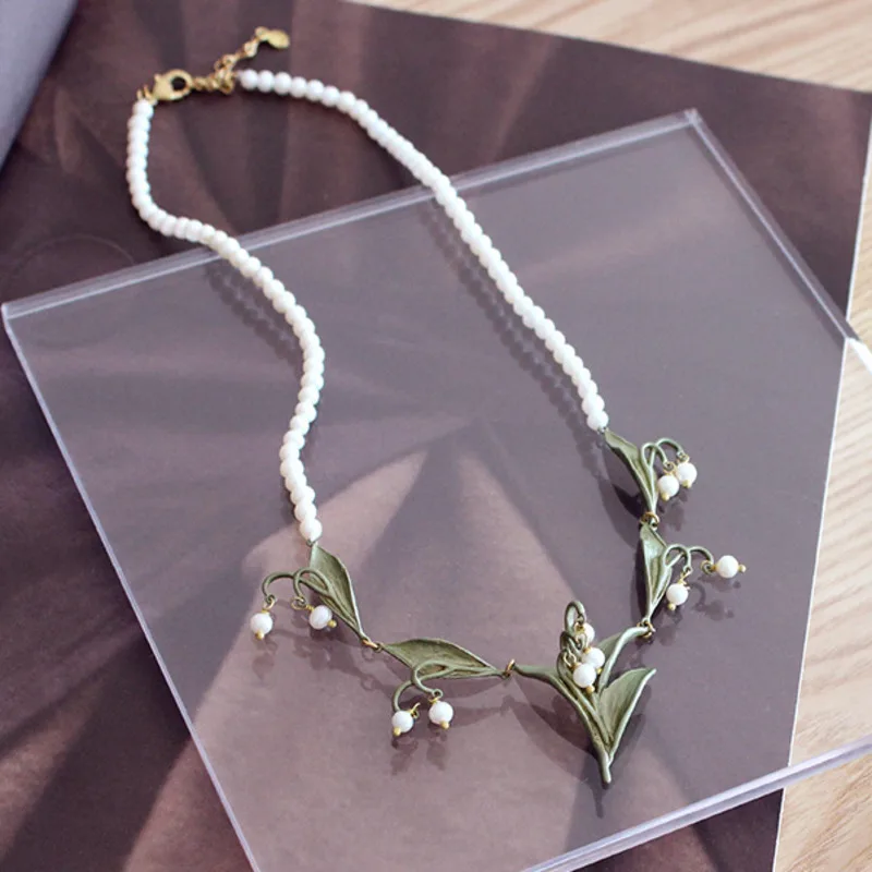 

WKOUD EAM Jewelry / 2019 New Fashion Temperament Fresh Pastoral Leaf Flower Pearl Necklace Women's Accessories S#N51306