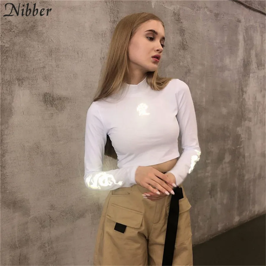 Nibber 2019 модные Светоотражающие хлопковые топы с принтом женские футболки горячая