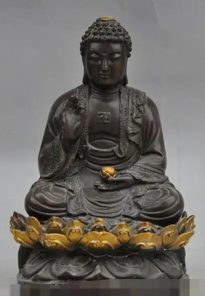 

S2459 11"tibet buddhism bronze sakyamuni Shakyamuni Tathagata buddha lotus base statue